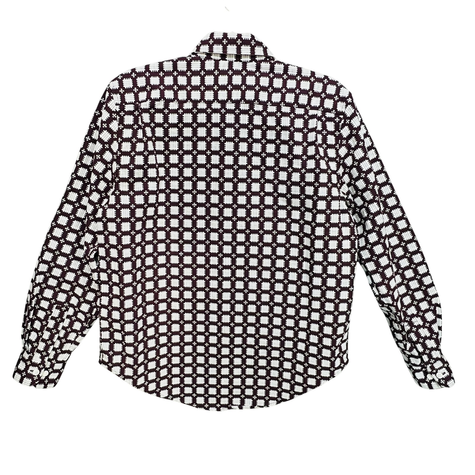 Pomp Proper Fit Button Shirt Sz M Burgundy Dobby Weave Grid Capsule Minimalist — image 3 of 8